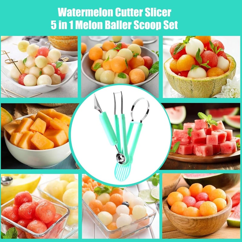 hrsyyl Fruit Cutter Slicer Tool Watermelon Plastic Stainless Steel Melon Baller Scoop Kitchen Scooper Gadget Kit for Making Juice Fruit Salad - Image 5